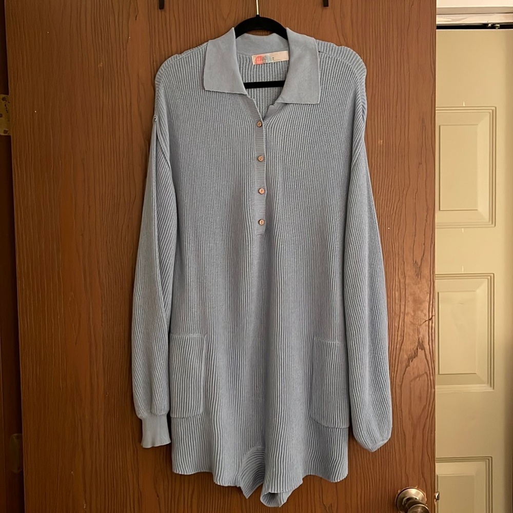 Light blue free people beach “picnic sweater romper”